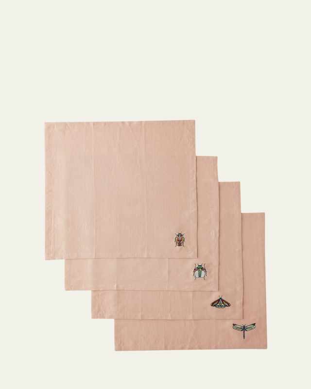 Assorted Bug Motif Linen Napkins, Set of 4